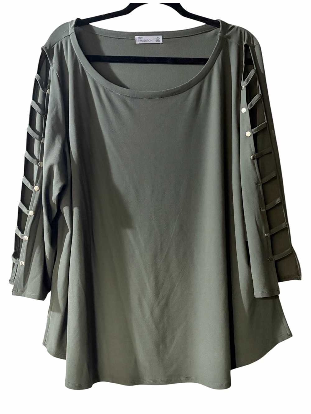 NWT Plus Size Olive Green Lattice Cutout Sleeve Stretch Knit Top 3X